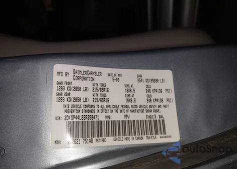 2003 Dodge Grand Caravan Sport z USA, uszkodzony, nr VIN 2D4GP44L83R359471